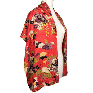 Chicos Red Silk Floral Chinoiserie Scarf Wrap Shawl Asian Print Vibrant 14"x59"